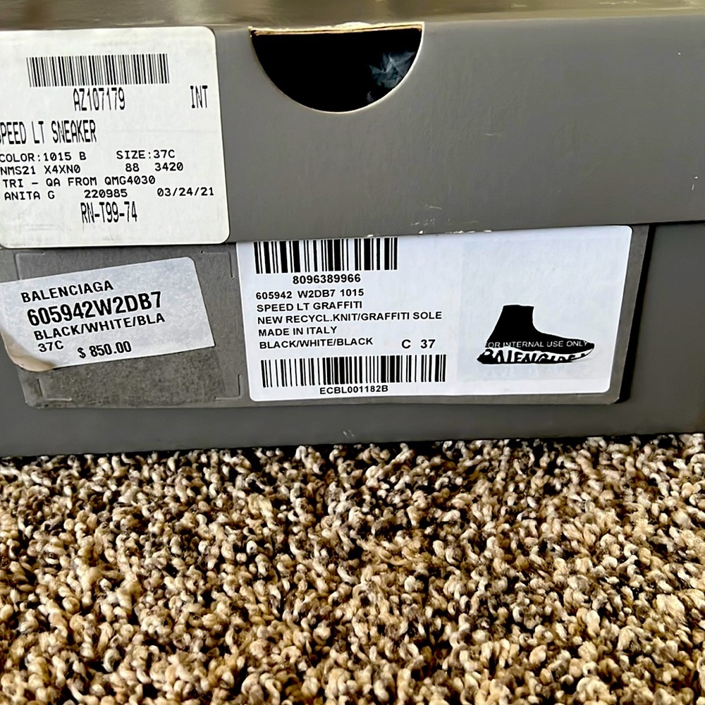 Authentic Balenciaga Black and White Speed LT Graffiti Sneakers Women size 7